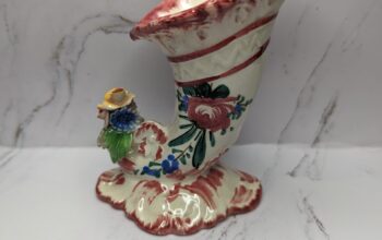 Vintage Cornucopia Vase Porcelain Hand Painte