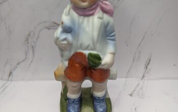 Little Boy Carrying a Bunny and Vegetables