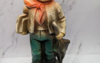 Vintage Boy Figurine Holding Books and Umbrel