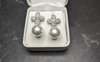 White Pearl Cross Earrings