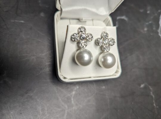 White Pearl Cross Earrings